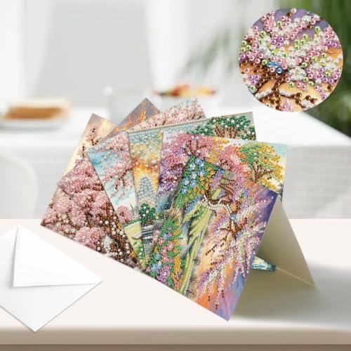 Artiphile DIY Pearl Art Painting Greeting Card Set Crafts Decor 6-Piece Foldable Cards Kit with Envelopes and Tools for Holiday Wishes Adult Crafting Project-Landscape - Image 2