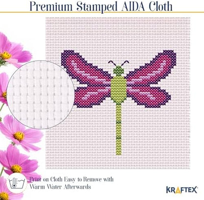 Kraftex Floral Stamped Cross Stitch Kits for Beginners - 3 Pack. DIY Embroidery Needlepoint Patterns for Adults. Easy Cross Stitch Kits for Beginners (Garden Creatures) - Image 3