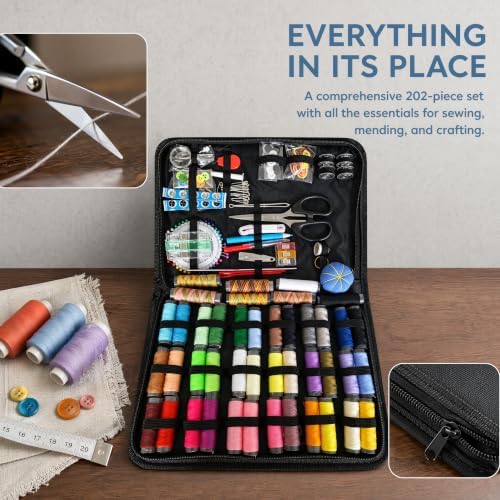 Huacan Portable Sewing Kit for Adults Beginners, 202PCS Complete Sewing Supplies with Color Threads, Tailor Scissors, Needles, Buttons, Travel Emergency Hand Sewing Set - Image 3