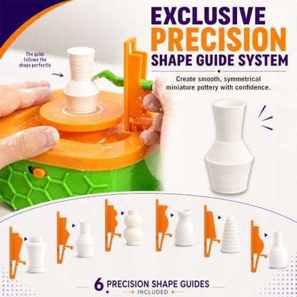 Precision Mini Pottery Wheel for Kids – Mini Pottery Kit with Strong Motor, Air Dry Clay & 6 Precision Shape Guides – Create Miniature Vases, Bowls & Candle Holders – Pottery Kit for Kids Ages 8-12 - Image 3