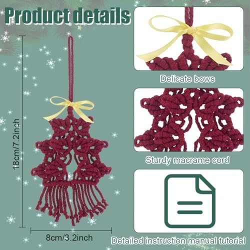 INFUNLY 4pcs/Set DIY Macrame Christmas Tree Kit Mini Macrames Ornament Xmas Tree Craft Kit Handmade Winter Wall Hanging Kit Cord Knotting Kit with Instruction for Home Wedding Party - Image 3
