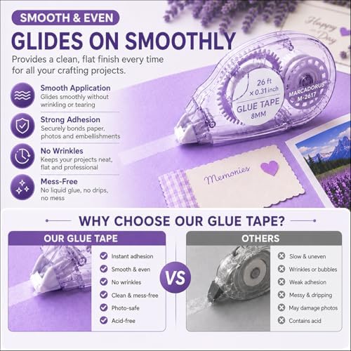 MARCADORUS Glue Tape for Scrapbooking, Double Sided Tape Roller 106Ft Total - Image 5