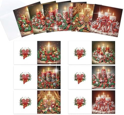 MVVMTOP 6pcs Christmas Diamond Painting Greeting Card with envelopes, DIY Candle Diamond Art Greeting Card for Blessing and Wish Special Shaped Arts Crafts for Birthday Thanksgiving Day Holiday by MVVMTOP