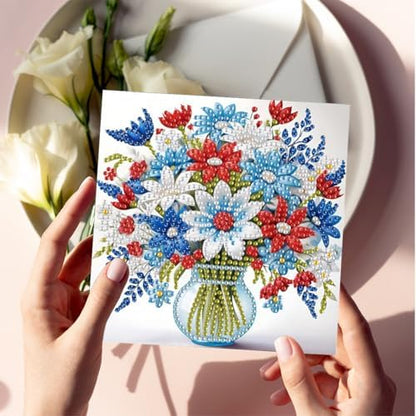 6 Pcs Diamond Painting Greeting Cards Kit Rose Lily Daisy Flowers with Envelopes, 5D DIY Special Shaped Rhinestone Art Card Making Kits for Adults, Holiday Blessing Postcards, Creative Craft Gifts - Image 5