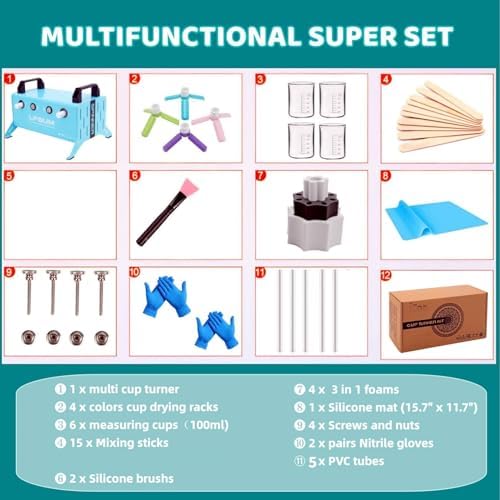 LFSUM 4 Arm Cup Turner for Crafts Tumbler,Multi Tumbler Spinner Machine Kit,Tumbler Turner DIY Glitter Epoxy Resin Tumblers (4X-Cup-Blue) - Image 5