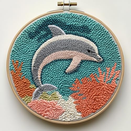 Punch Needle Kit for Beginners – Dolphin Punch Stitching Kit for Adults, DIY Needle Punch Kits for Art Crafts, Perfect for Festival Decorations & Gifts for All Ages by Unknown