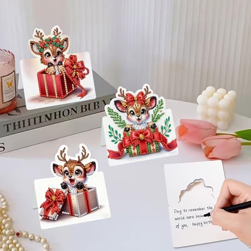 jinglinhh 6pcs Diamond Art Painting Christmas Reindeer Greeting Cards with Envelopes, DIY Card Making Kits for Adults, Diamond Art Postcards Christmas Cards Craft Gifts - Image 6