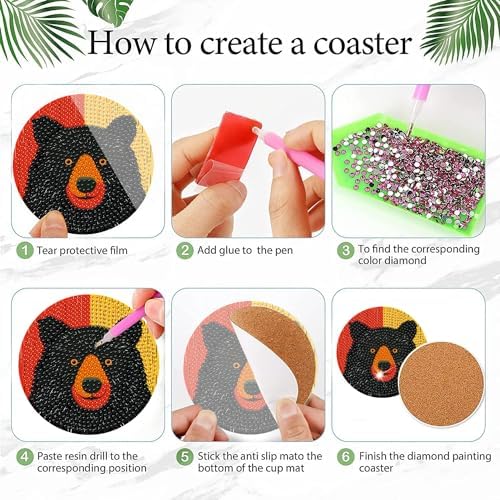 EWJRNSF 6 PCS Bruin Diamond Art Coasters DIY Kit with Holder for Adults - Image 3