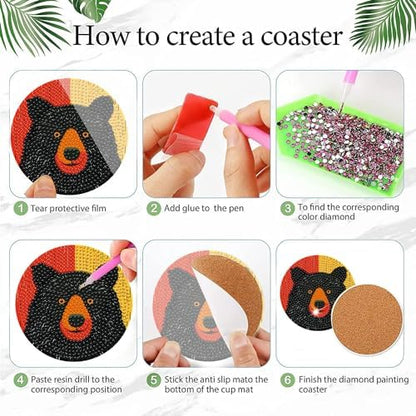 EWJRNSF 6 PCS Bruin Diamond Art Coasters DIY Kit with Holder for Adults - Image 3