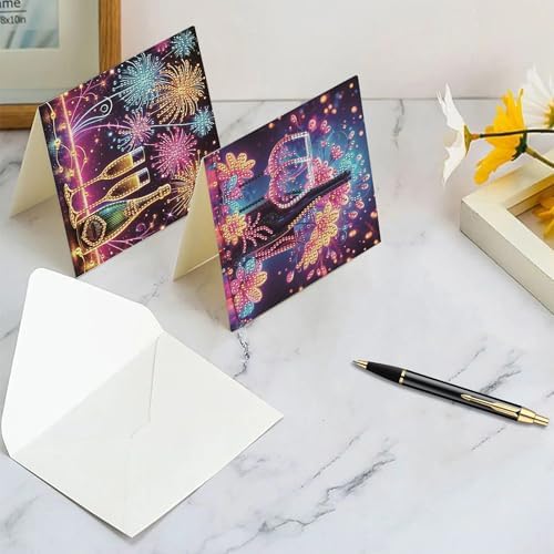 6 Pcs Diamond Painting Greeting Cards Kit Fireworks Party with Envelopes, 5D DIY Special Shaped Rhinestone Art Card Making Kits for Adults, Holiday Blessing Postcards, Creative Craft Gifts - Image 4