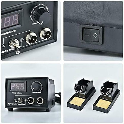 Wood Burning Kit 110V 60W Crafts Gourd Wood Burning Tools Multifunction Pyrography Machine Heating Kit Temperature Control Wood Burner Tool 20 Tips (Dual Port+Digital Display, Black) - Image 2