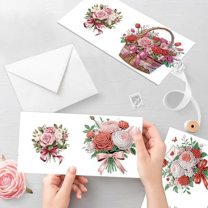 12 Pack Diamond Painting Greeting Cards Kit with Envelopes, 5D DIY Rose Bouquet Flower Basket Diamond Art Cards, Mothers Day Birthday Thank You Cards for Women Her Adults - Image 5