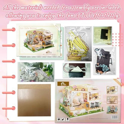 Flever Dollhouse Miniature DIY House Kit Creative Room with Furniture for Romantic Valentine's Gift (Cat Cafe Garden) - Image 6