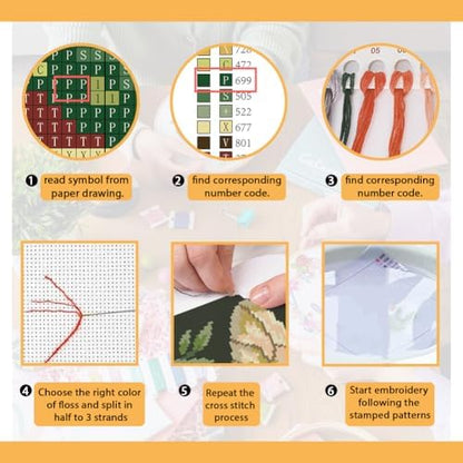FREEBLOSS 11CT Stamped Cross Stitch Kit for Adults Beginners with Instructions Bees and Floral Pattern Cross Stitch Wall Hanging Kit Embroidery Wall Art Decoration No Frame 18x18in - Image 4