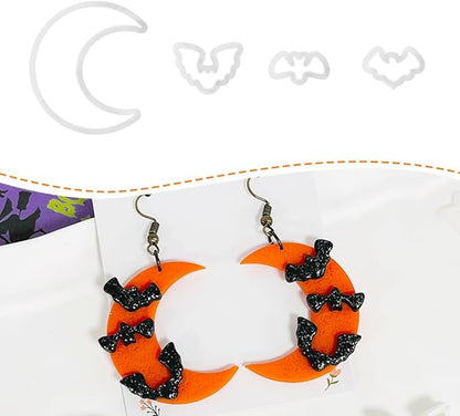Halloween Moon Bat Polymer Clay Cutters Set – 4pcs Clay Earring Cutters for DIY Polymer Clay Jewelry Making, Clay Tools and Molds for Earrings