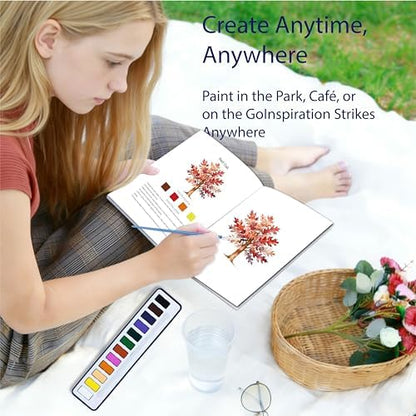 CraftyManor 2Pcs Watercolor Workbook Creative Water Color Paint Book Set with Paints & Brush, 12 Patterns of Original DIY Designs, Beginner-Friendly Adult Coloring Books(Cat & Tree) - Image 5