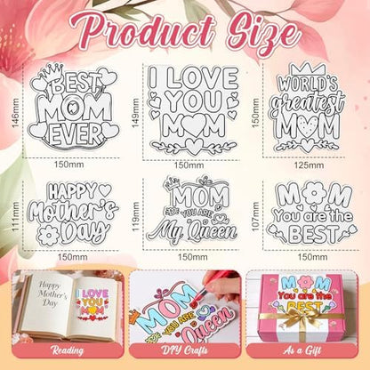 Moinchore 48 Pcs Mother's Day Crafts Color Your Own Papers Happy Mother's Day Coloring Crafts for Mom Holiday Activities Party Gift Favors - Image 3