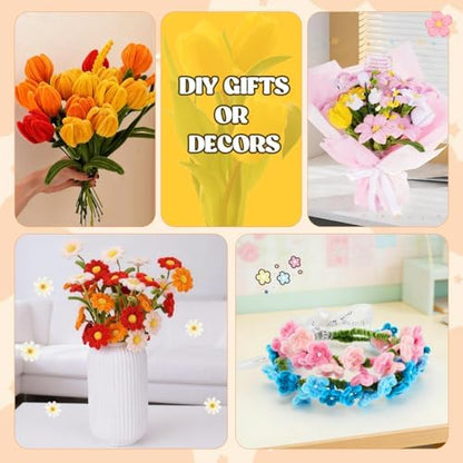 Anyeve 800PCS Pipe Cleaners Flower Kit, Pipe Cleaner Bulk Craft Flower Making Kit with Instruction, 8 Colors Thick Chenille Stems for Arts DIY Craft Supplies with Gardening Tape, Floral Wires, Stamen - Image 6