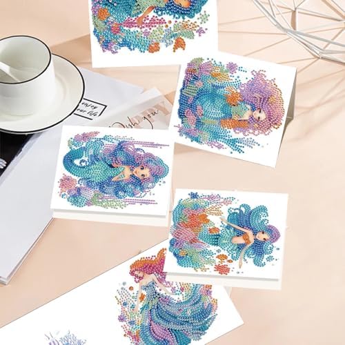 TDFERAN Diamond Painting Blank Cards Blank Cards Mermaid Greetings Card Set of 6 Birthday Greeting Card Greeting Cards with Envelopes Little Mermaid Diamond Painting Party Invitation Card - Image 6