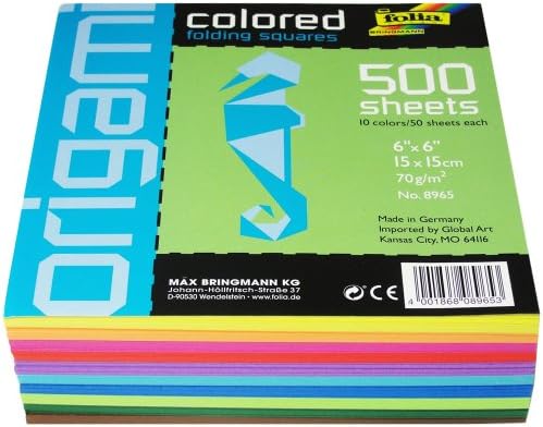 Global Art Folia 6-Inch by 6-Inch Origami Paper, 10 Colors, 500-Pack by Global+Art