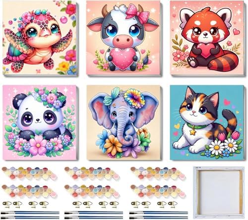 SYDYLH 6 Pack Framed Paint by Numbers Kit for Kids & Adults Beginners, Easy Animal Paint by Numbers Kits with Canvas Paints Brushes, Acrylic Oil Painting Arts and Crafts for Wall Decor 8 x 8 Inch by Unknown