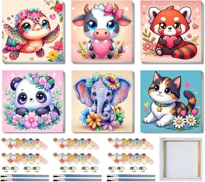 SYDYLH 6 Pack Framed Paint by Numbers Kit for Kids & Adults Beginners, Easy Animal Paint by Numbers Kits with Canvas Paints Brushes, Acrylic Oil Painting Arts and Crafts for Wall Decor 8 x 8 Inch by Unknown