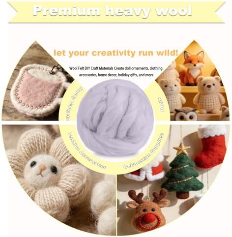Wool Roving-3.5oz Needle Felting Wool, Soft Multi-Color Wool Fiber, Perfect Felting Wool Pure Wool, Chunky Yarn, for DIY Crafts, NeedleFelting Projects,and Artwork (Light Gray) - Image 3
