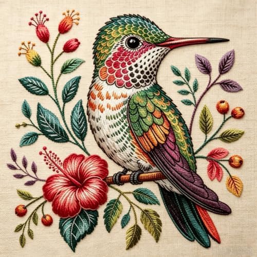 Mosaflare Hummingbird Stamped Cross Stitch Kits for Beginner 13.7x13.7 Inch by Mosaflare