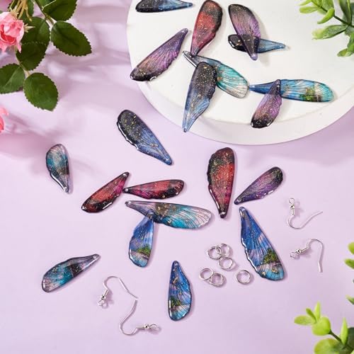 FASHEWELRY 20Pcs Resin Butterfly Wing Charms Transparent Insects Wing Charms 5 Colors Dragonfly Wing Pendants with Jump Rings Earring Hooks for Crafts Jewelry Making - Image 7