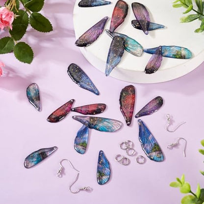 FASHEWELRY 20Pcs Resin Butterfly Wing Charms Transparent Insects Wing Charms 5 Colors Dragonfly Wing Pendants with Jump Rings Earring Hooks for Crafts Jewelry Making - Image 7