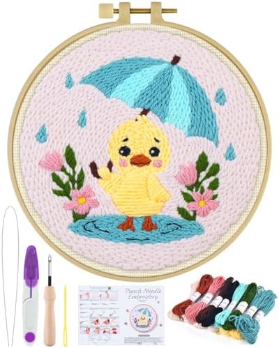 ERKOON Punch Needle Kit for Beginners Adults, DIY Easy Animal Embroidery Set for Starter Art Craft, Needling Punch Project with Patterns, Tools, Yarns, Hoop, Instruction (Duck) by ERKOON