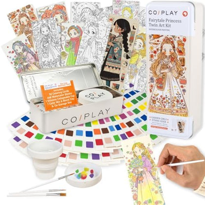 COIPLAY Watercolor Craft Kit, Paint Set, 648 Color Blocks, 52 Coloring Bookmarks, Fairytale Princess Theme, Travel Gift for Kids & Adults by COIPLAY