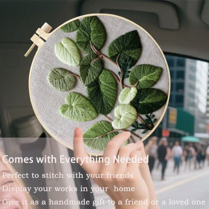FONNUY Green Plants Embroidery Kit, Cross Stitch Kits for Beginners, Handmade Crafts with Printed Patterns for Beginner Adults, Easy to Follow Color Thread Needlework, 8'' Hoop (Luxuriant) - Image 3