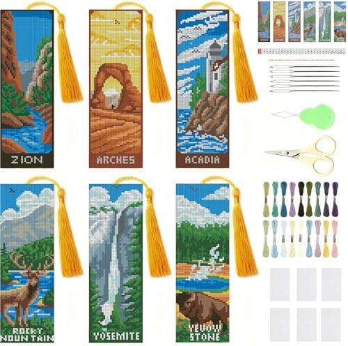 NEGEKFKX 6 Pcs National Park Cross Stitch Bookmark Kit for Adult Beginners by NEGEKFKX