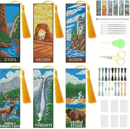 NEGEKFKX 6 Pcs National Park Cross Stitch Bookmark Kit for Adult Beginners by NEGEKFKX