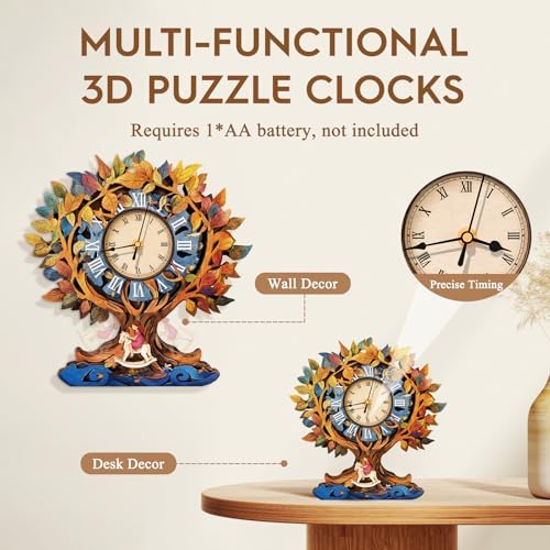 3D Wooden Puzzles for Adults-Tree of Life Clock Puzzle-Adult Craft - Image 2