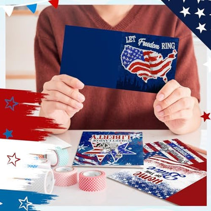 Saillong 12 Pack 4th of July Diamond Painting Greeting Card Kits Patriotic Diamond Art Cards with Envelopes Independence Day Red White Blue 5D Rhinestones Painting Making Kits for Adult DIY Craft Gift - Image 3