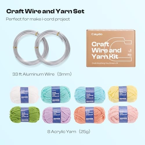 Caydo Aluminum Craft Wire & Acrylic Yarn Skeins Kit for iCord Beginners - Image 3