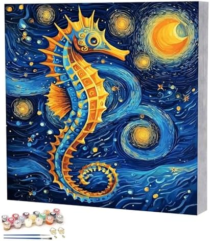 TBAIRO Starry Night Framed Paint by Numbers Kit for Adults Beginner Seahorse DIY Painting Kits for Kids Ages 8-12 Animals Easy Adult Paint by Number Kits on Canvas for Wall Art Decor 8x8 Inch by Unknown