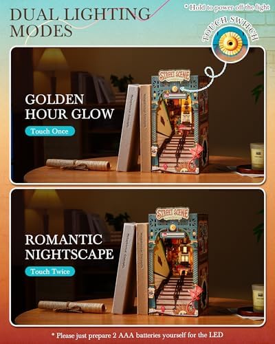 Rolife DIY Book Nook Kits Sunset Street Scene, Endless Stairs Bookshelf Decor 3D Wooden Puzzles for Adults, DIY Miniature House Model Building Kits, DIY Crafts/Birthday Gifts for Teens & Book Lovers - Image 5