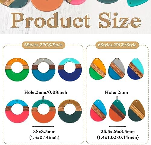 FASHEWELRY 24Pcs Mixed Color Resin Wood Earring Charms Round Wooden Earring Blanks Water Drop Boho Charms Wooden Earring Pieces for DIY Bohemian Earrings Jewelry Making - Image 2