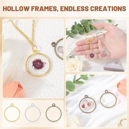 Gartful 30PCS Open Back Bezel for Resin, Hollow Frame Pendants for Resin Casting, DIY Jewelry Making Supplies, Round Shape - Image 3
