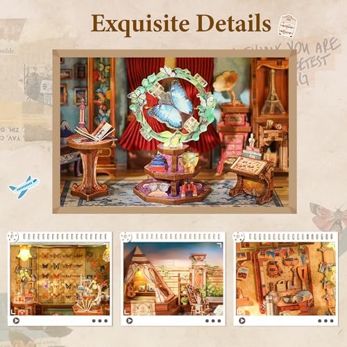 Tonecheer 3D Puzzle Story Frame Kit, Book Nook DIY Miniature House Wooden Dollhouse Kit, Wall Mountable Decor Diorama Model with Dust Cover and LED for Ideal Gift - Travel Collector - Image 3