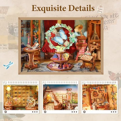 Tonecheer 3D Puzzle Story Frame Kit, Book Nook DIY Miniature House Wooden Dollhouse Kit, Wall Mountable Decor Diorama Model with Dust Cover and LED for Ideal Gift - Travel Collector - Image 3