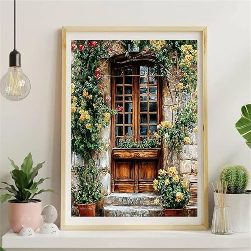 NZNANCHU Door Paint by Numbers Kit for Adults,Yellow Flower Painting by Numbers Kits on Canvas for Beginner, DIY Watercolor Oil Painting for Birthday Gift Relax Decor (Front Door - 02) - Image 2
