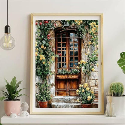 NZNANCHU Door Paint by Numbers Kit for Adults,Yellow Flower Painting by Numbers Kits on Canvas for Beginner, DIY Watercolor Oil Painting for Birthday Gift Relax Decor (Front Door - 02) - Image 2