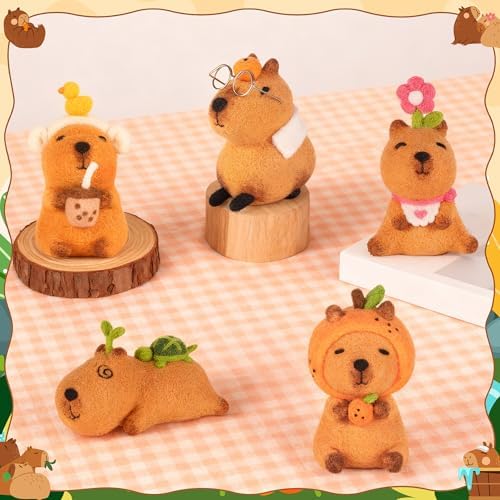 Capybara Needle Felting Kit - 5 Set Cute Animal DIY Doll Wool Craft Set with Felt Tool Instruction Foam Mat, DIY Needlework Keychain Craft for Adults Beginners Christmas Birthday Gift (Style 3) - Image 4