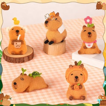 Capybara Needle Felting Kit - 5 Set Cute Animal DIY Doll Wool Craft Set with Felt Tool Instruction Foam Mat, DIY Needlework Keychain Craft for Adults Beginners Christmas Birthday Gift (Style 3) - Image 4