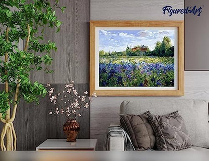 Figured'Art Paint by Numbers for Adults with Frame Countryside Field and Blue Flowers 16"x20" - Craft Art Painting DIY Kit Canvas Already Stretched on a Wooden Frame - Image 4