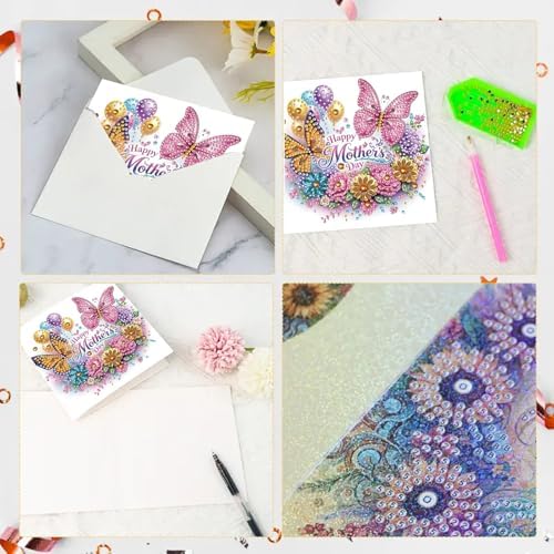 6Pcs Mother's Day Greeting Card DIY Diamond Art Painting Greeting Cards Special Shaped Diamond Blessing Folding Card Kit Arts Crafts for Holiday Festival-Butterfly Hummingbird - Image 6